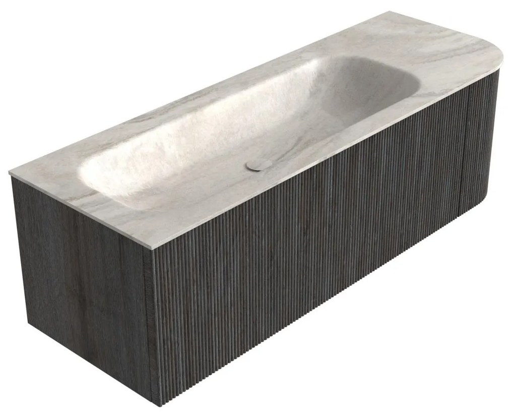 Mondiaz Kurve-dlux 135cm badmeubel ronding rechts shadow met 1 lade en deur en wastafel big medium links zonder kraangat ostra