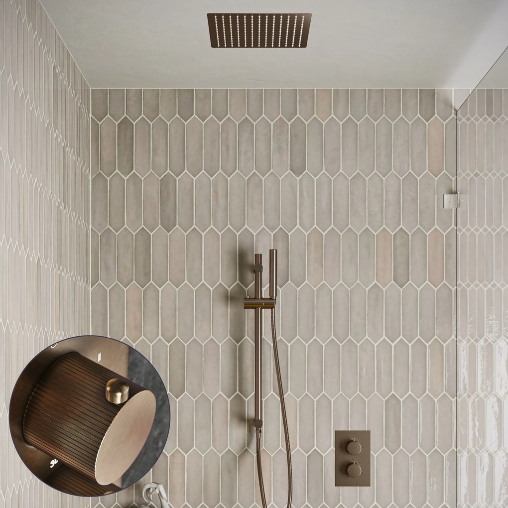 Saniclear Cube Stripes inbouw regendouche met inbouw douchekop 30x30cm, glijstang en staafhanddouche verouderd messing