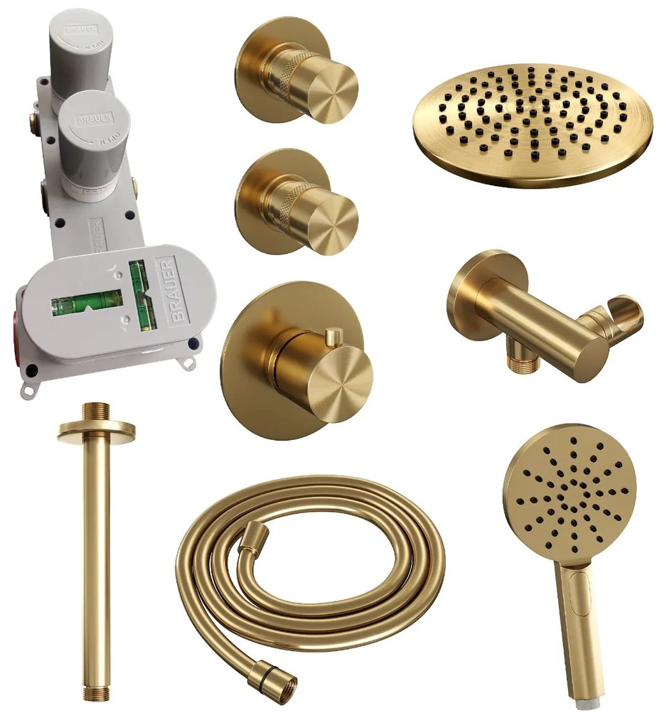 Brauer Gold Edition complete inbouw regendouche met 3 standen handdouche, plafondarm en hoofddouche 20cm set 11 messing geborsteld PVD