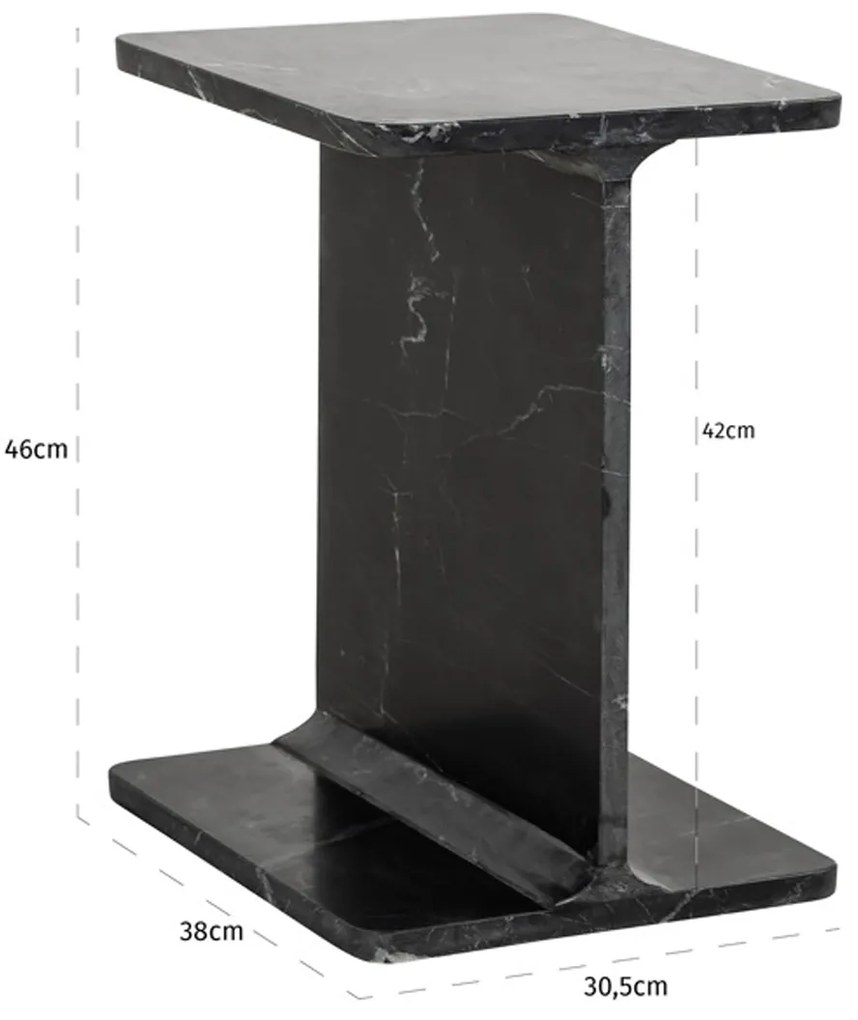Richmond Interiors Benson Marmeren Bijzettafel Zwart - 38 X 30.5cm.