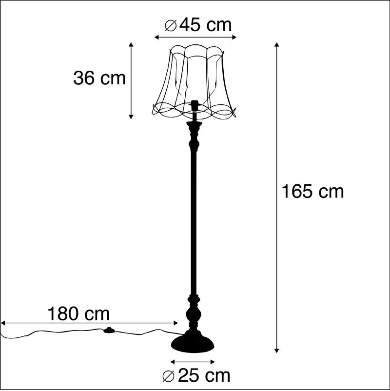 Vloerlamp zwart met Granny Frame kap 45 cm - Classico Klassiek / Antiek Minimalistisch E27 Draadlamp rond Binnenverlichting Steen / Beton Lamp