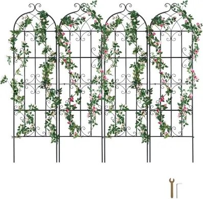 VEVOR Klimplantensteun, 51x180cm, Set van 4 roestvrije metalen trellis voor tuinbloemen, rozentrellis, klimhulp, komkommersteun, decoratieve clematistrellis voor binnenplaatsen en gazons