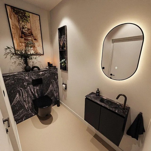 MONDIAZ TURE-DLUX 60cm toiletmeubel Urban. EDEN wastafel Lava positie rechts. Met 1 kraangat. TUREDX60URBR1LAV