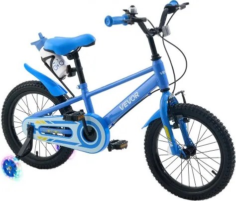 VEVOR kinderfiets voor 4-7-jarigen, 16-inch stadsfiets met zijwieltjes, blauw, kinderfiets voor jongens en meisjes, carbonstaal, BMX-stijl, dubbele remmen, verstelbaar zadel en stuur, bidonhouder