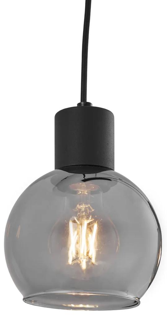 Eettafel / Eetkamer Art Deco hanglamp zwart met smoke glas langwerpig 4-lichts - Vidro Art Deco E27 Binnenverlichting Lamp