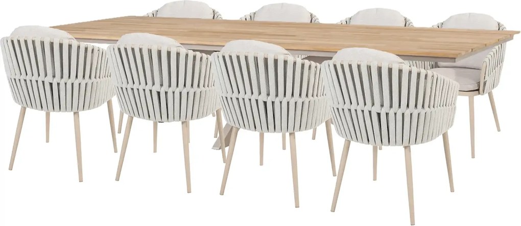 Taste by 4 Seasons Eva tuinset latte met Minerva tafel met teakhouten blad 280 cm SALE Tuinset   beige weerbestendig