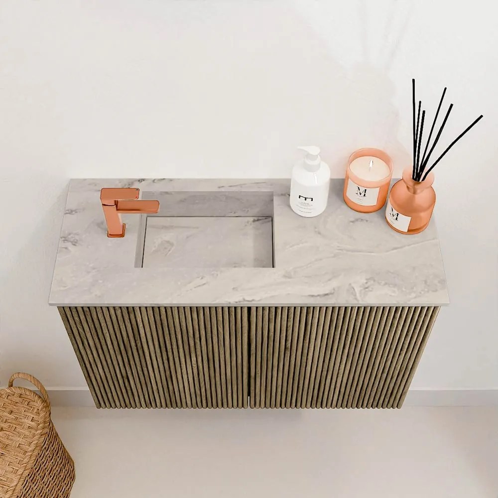 Mondiaz Joya DLux 60cm toiletmeubel dusk met wastafel faye links 1 kraangat glace