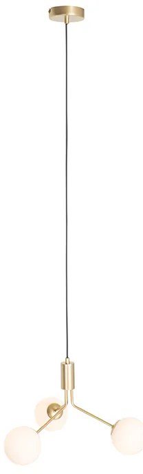 Art Deco hanglamp goud met opaal glas 3-lichts - Coby