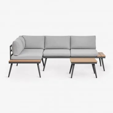 Nadi Aluminium En Houten Tuinset Met 4-zits Hoekbank En Salontafel Grijs - Houtbruin - Sklum