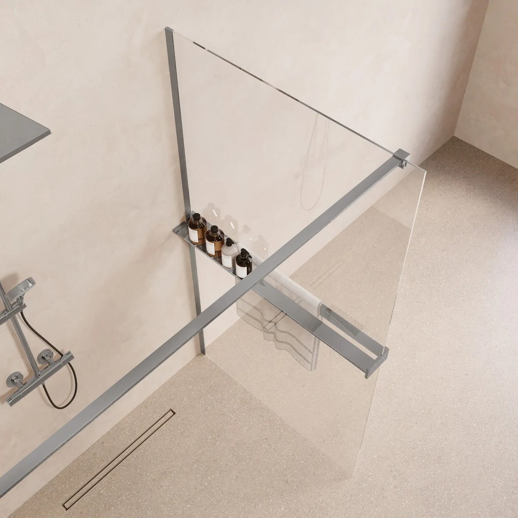 Saniclear Metric inloopdouche 90cm met handdoekhouder en helder glas chroom