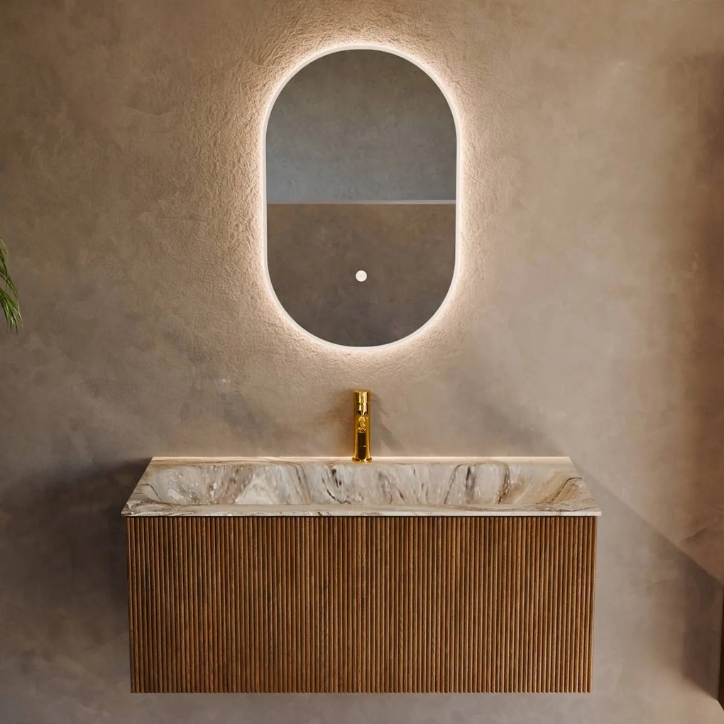 Mondiaz Kurve-dlux 100cm badmeubel dusk met 1 lade en wastafel big medium midden 1 kraangat glace