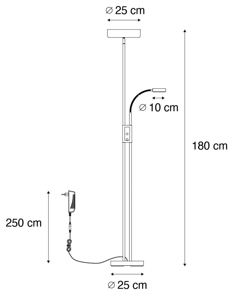 Vloerlamp brons incl. LED en dimmer met leeslamp - Kelso