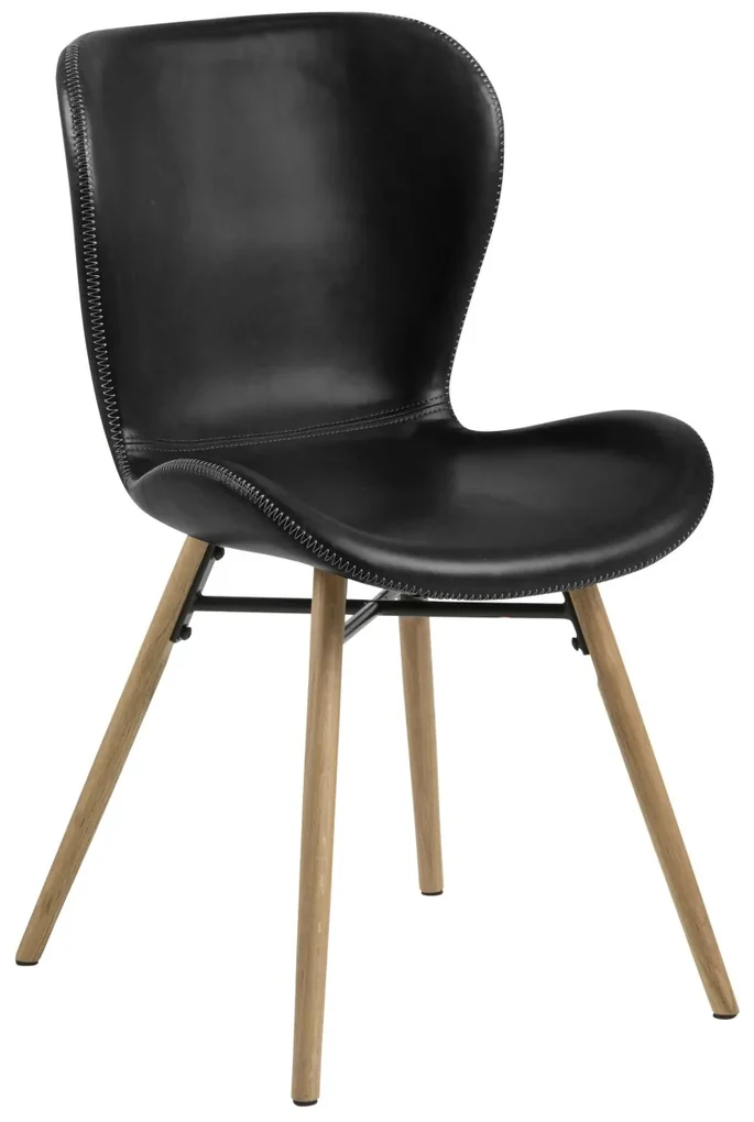 stoel ALTEA eco-leer zwart / poten naturel eik - modern voor woonkamer / eetkamer