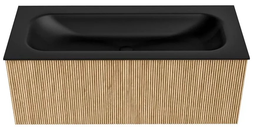 Mondiaz Kurve 110cm badmeubel oak met 1 lade en wastafel big medium midden zonder kraangat urban
