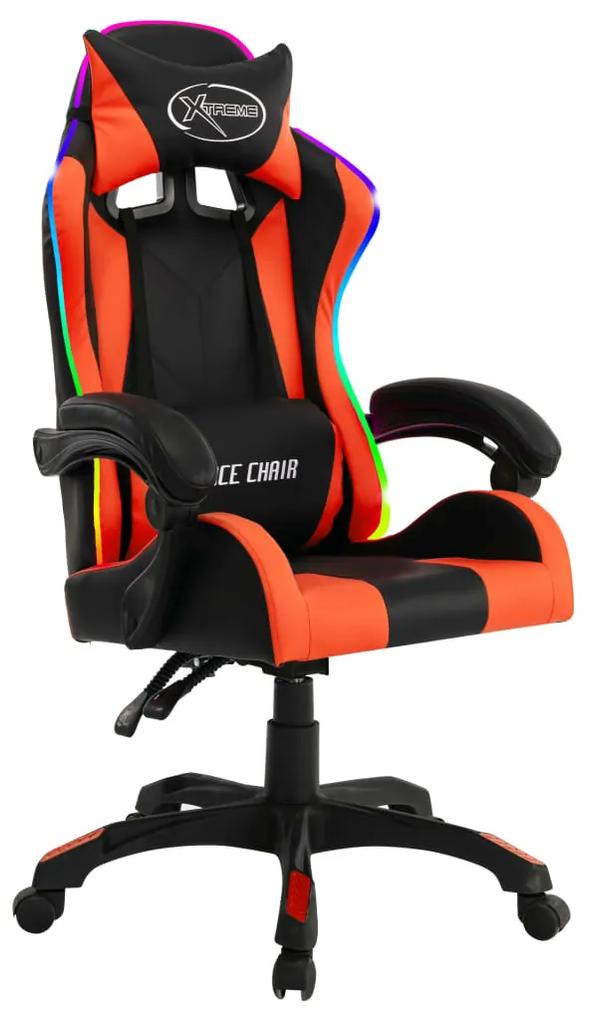 vidaXL Racestoel met RGB LED-verlichting kunstleer oranje en zwart