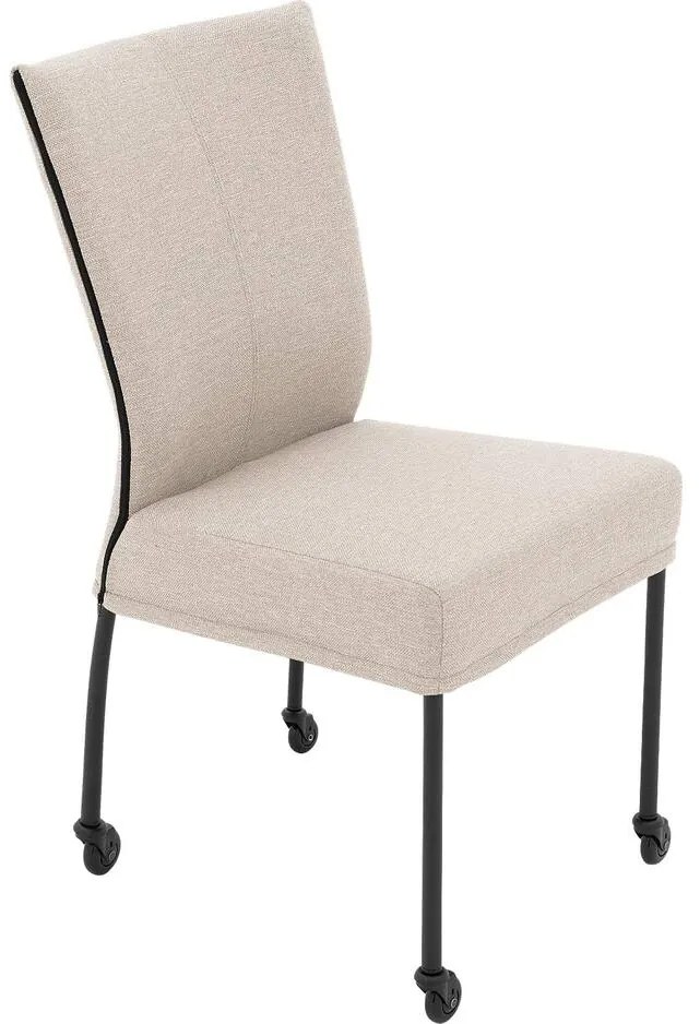 Goossens Eetkamerstoel Funk Zwarte Poten beige stof leuning en Zwart skater wiel met zwarte kapmet wielen, modern design