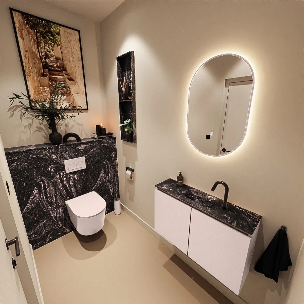 Mondiaz Ture DLux toiletmeubel 80cm rosee met wastafel lava midden met kraangat