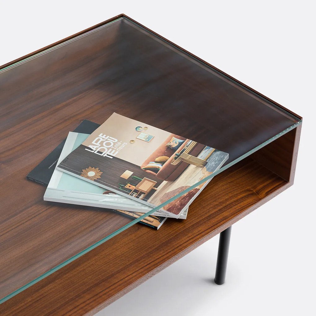 Salontafel met vitrineblad, notenhoutfineer, Bianzo