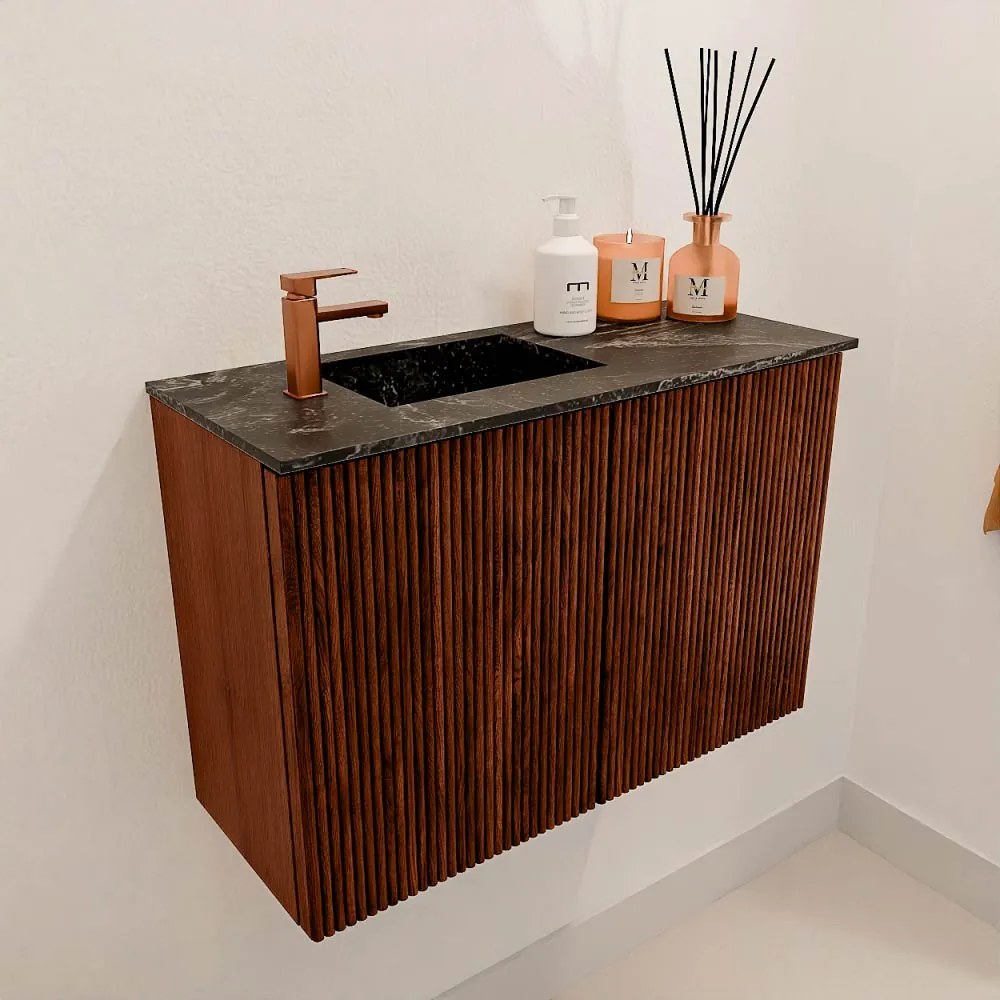 Mondiaz Joya DLux 60cm toiletmeubel ruby met wastafel faye links 1 kraangat lava