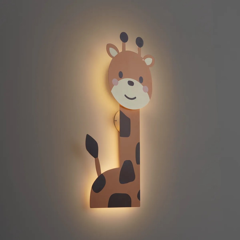 Kinder wandlamp bruin incl. LED 3-staps dimbaar - Gigi the Giraffe