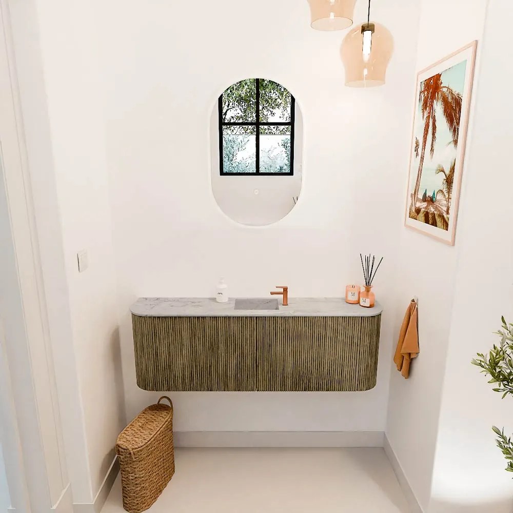 Mondiaz Joya DLux 125cm toiletmeubel ronding links/rechts dusk met wastafel faye midden 1 kraangat glace