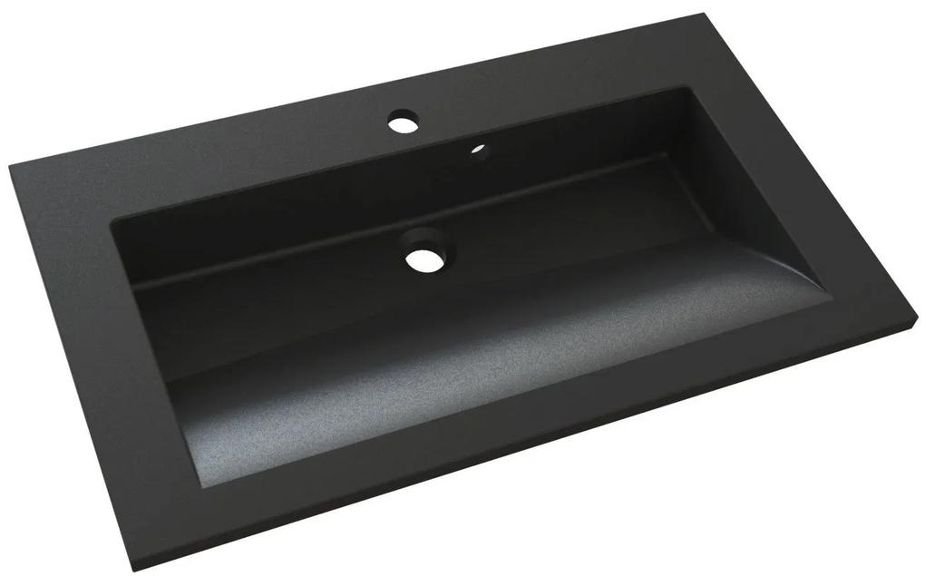 Allibert Slide solid surface wastafel met kraangat 80cm zwart graniet