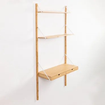 Bamboe Modulaire Wandplank Kolex Wit & Boekenkast Met 2 Boekenplanken En Bureau 84 Cm - Sklum