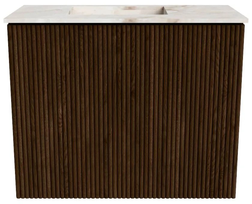 Mondiaz Joya DLux 50cm toiletmeubel walnut met wastafel faye links zonder kraangat frappe