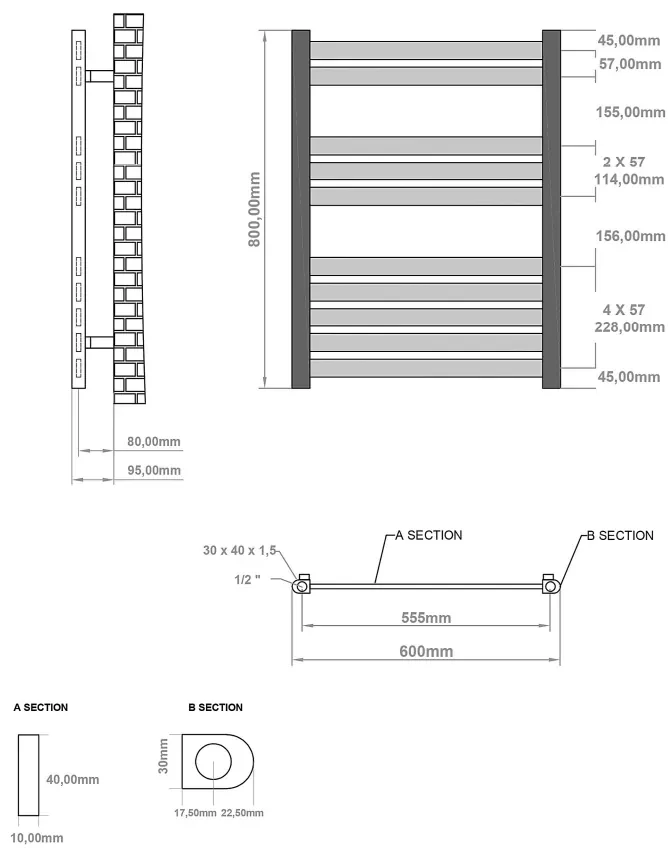 Eastbrook Defford handdoekradiator 60x80cm 467W wit glans