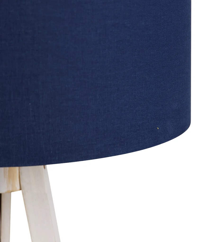 Vloerlamp tripod wit met stoffen kap donkerblauw 50cm - Tripod Classic Landelijk, Modern E27 rond Binnenverlichting Lamp
