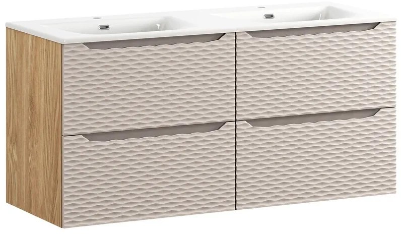 Comad Ocean Beige badmeubel 120cm met 4 lades en wastafel wit glans