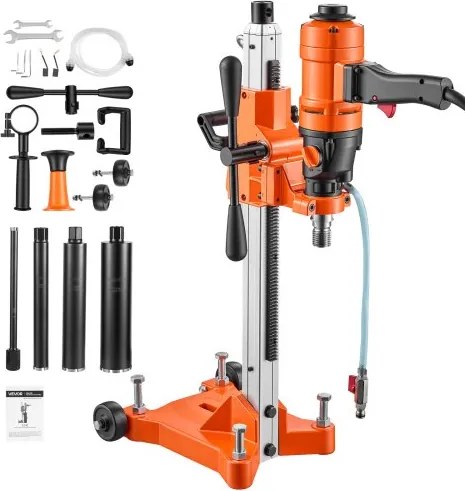 VEVOR Diamantkernboor 1500 W, kernboor droog/nat, max. 200 mm, voor beton, keramische tegels, baksteen, asfalt, marmeren vloeren, 4 boren, 2-in-1 hand-/staand gereedschap, 1000/2300 tpm, UNC1 1/4-7 schroefdraad