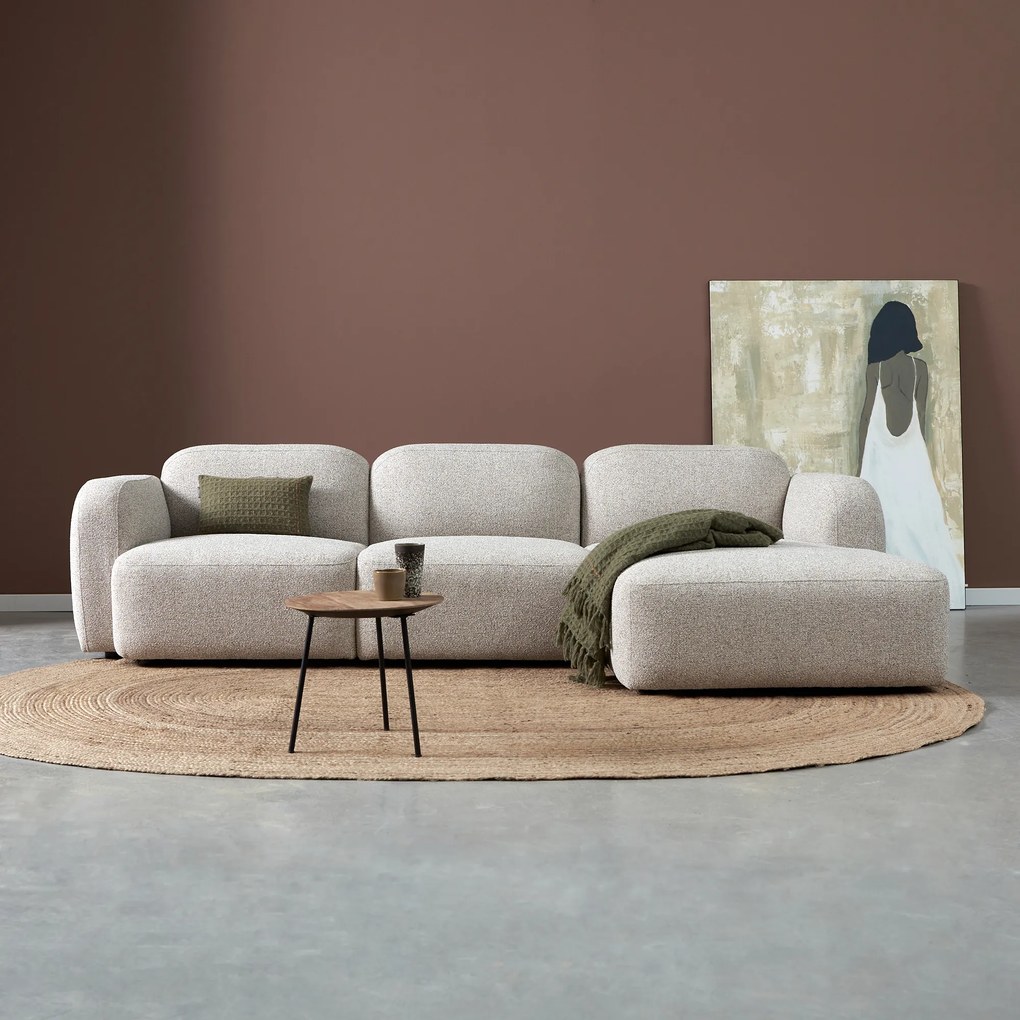 Moderne Hoekbank Rechts Beige Stof