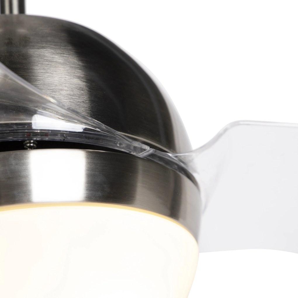 Plafondventilator met lamp staal met afstandsbediening - Bora Modern E27 rond Binnenverlichting Lamp