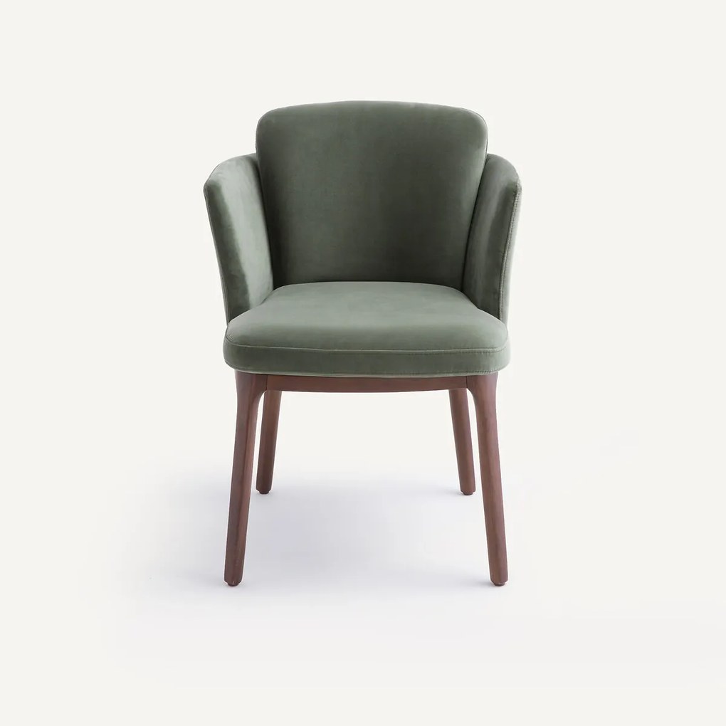 Fluwelen tafelfauteuil met walnoten poten Jabote