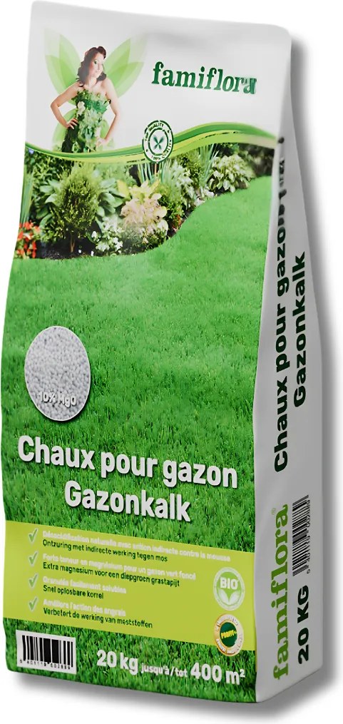 Famiflora Gazonkalk - Groenkalk met 10% magnesium - 20 kg tot 400 m²