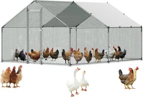 VEVOR kippenhok 3x4x2 m, inloopren met overkapping, kippenhok met torendak en veiligheidsslot, eenden- en konijnenhok, pluimveeverblijf voor achtertuin, boerderij of erf