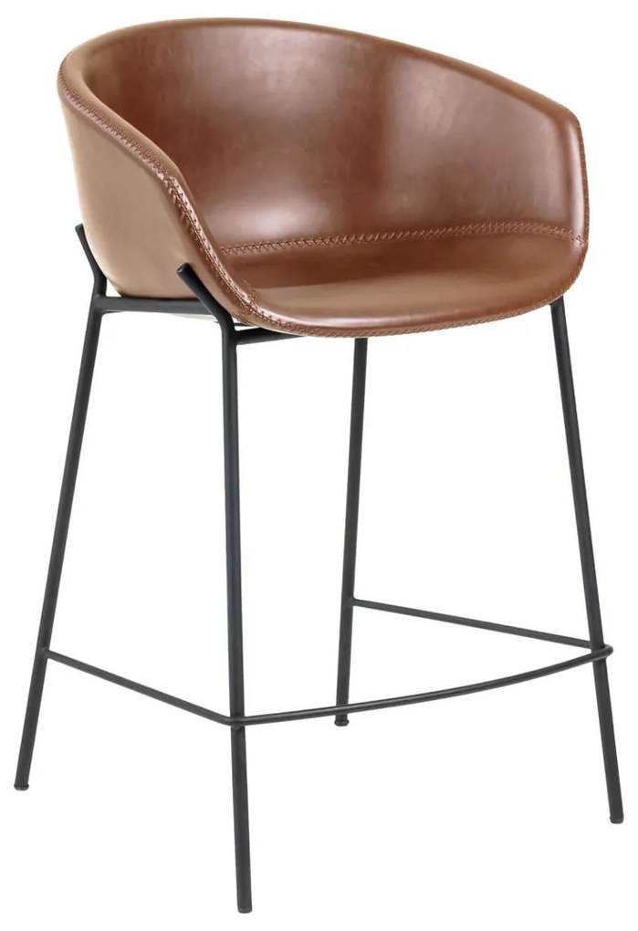 Kave Home Yvette Moderne Barkruk Bruin Leer - Laag