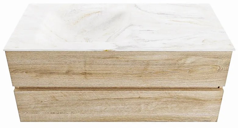 Mondiaz Vica DLux badmeubel 110cm washed oak 2 lades met wastafel ostra links zonder kraangat