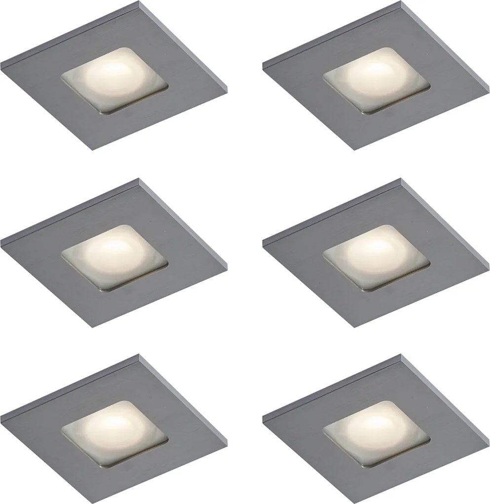 Set van 6 moderne inbouwspots gunmetal vierkant IP44 - Qure