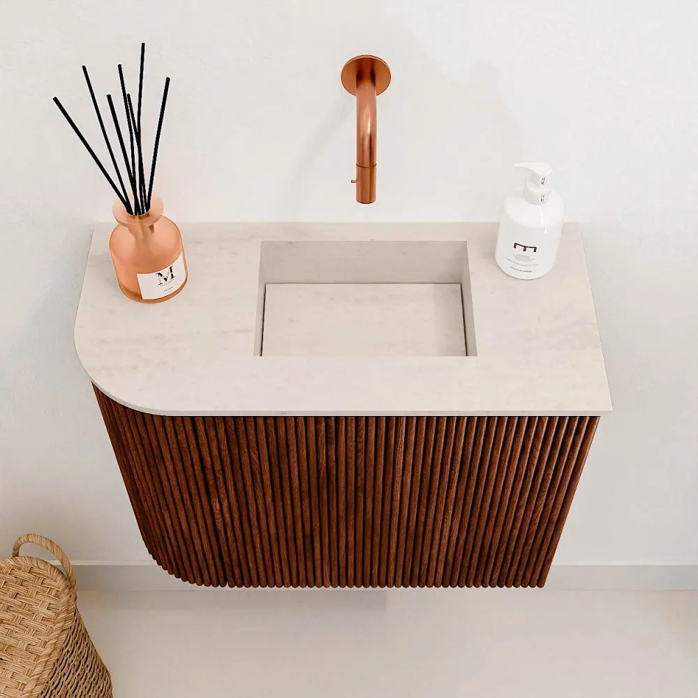 Mondiaz Joya DLux 50cm toiletmeubel ronding links ruby met wastafel faye rechts zonder kraangat meli