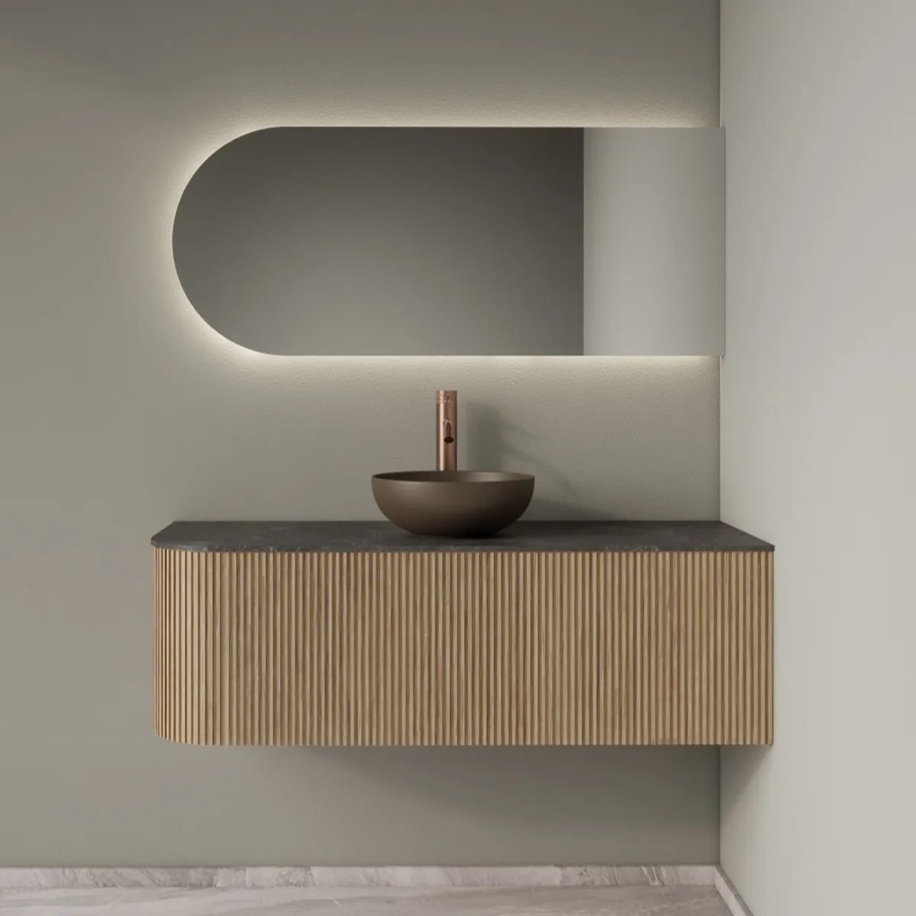 Gliss Design Alluro badmeubel ribbelfront met ronding links 120cm mist en zwart leisteen toppaneel