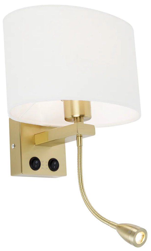 Wandlamp messing met ovale linnen kap wit 25cm - Brescia Combi