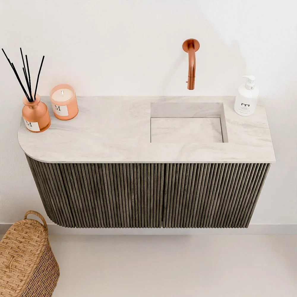 Mondiaz Joya DLux 70cm toiletmeubel ronding links shadow met wastafel faye rechts zonder kraangat ostra