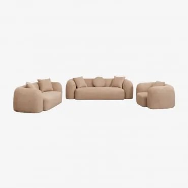 Zitkamer Set Met Modulaire 3-zitsbank, 2-zitsbank En Fauteuil In Coco Chenille Dikke Chenille Stof Latte Bruin - Sklum