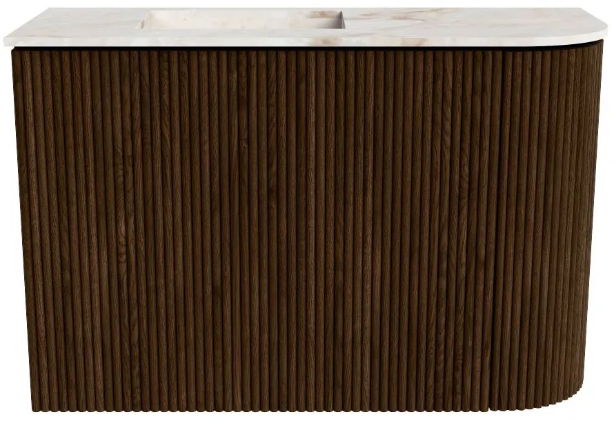Mondiaz Joya DLux 60cm toiletmeubel ronding rechts walnut met wastafel faye links zonder kraangat frappe