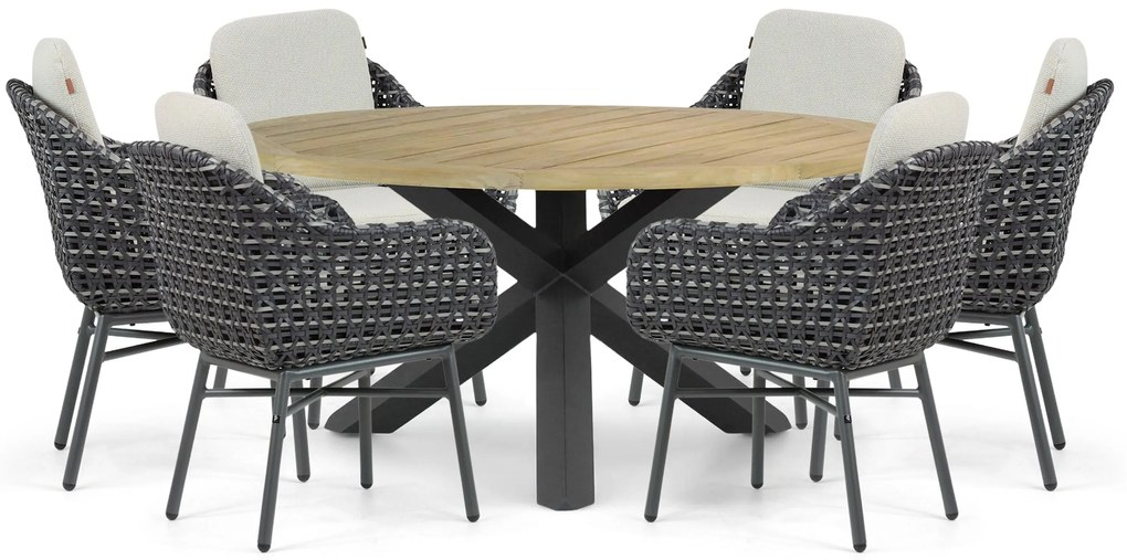 Tuinset 6 personen 160 cm Aluminium/wicker Grijs Santika Furniture Santika