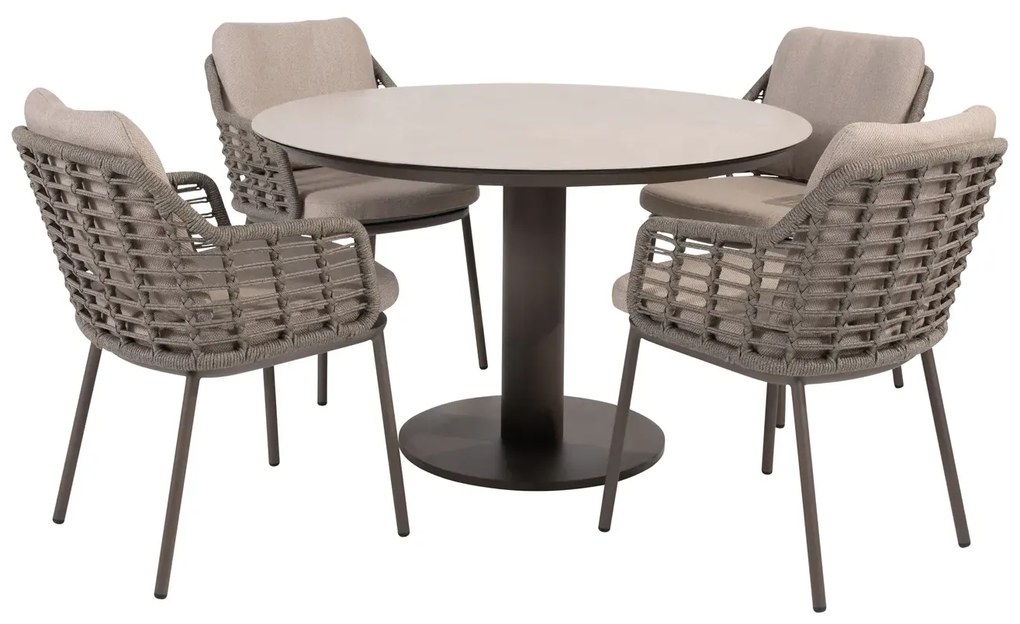 Taste by 4 Seasons Puglia tuinset terre met Sarah tafel met geprint keramisch blad Ø 120 cm Tuinset bruin weerbestendig