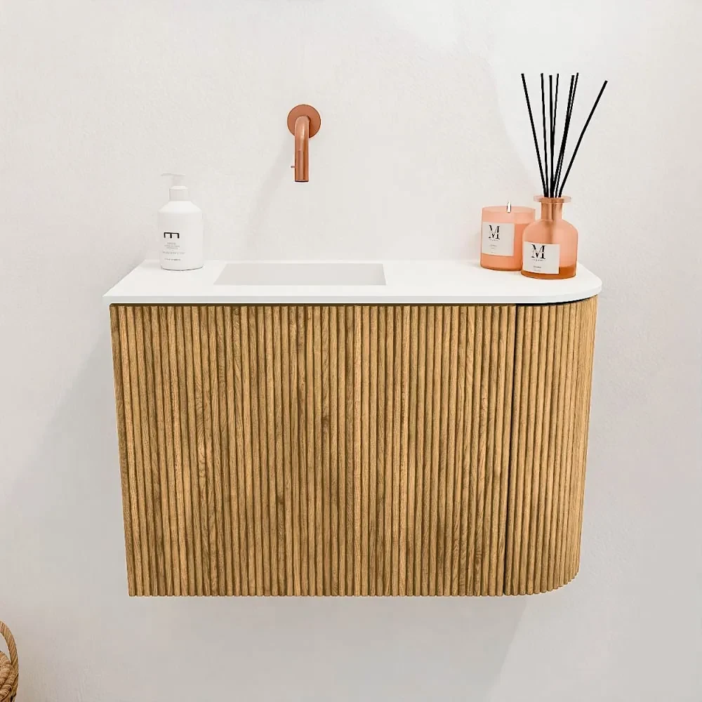 Commode Ronding Inkomhal Mondiaz Joya 60cm toiletmeubel ronding rechts oak met wastafel faye ...