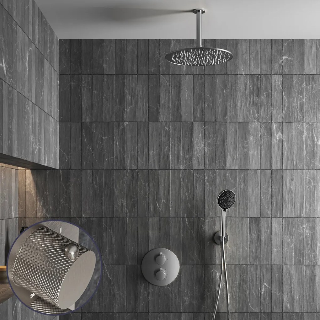 Saniclear Exclusive Curved inbouw regendouche rond met 20cm hoofddouche, plafondarm en 3 standen handdouche RVS